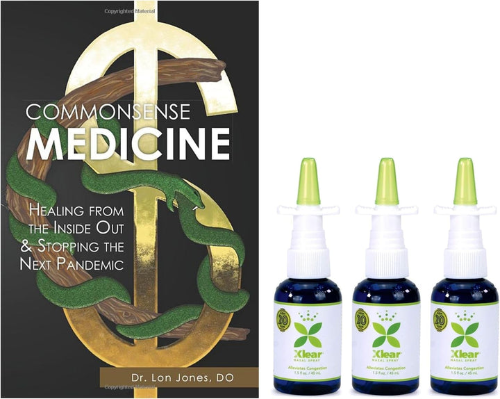 Natural Xylitol Nasal Spray and Commonsense Medicine Book: Healing from the inside Out and Stopping the Next Pandemic Bundle, 1.5 Fl Oz, Pack of 3 Saline Sprays and 1 Book