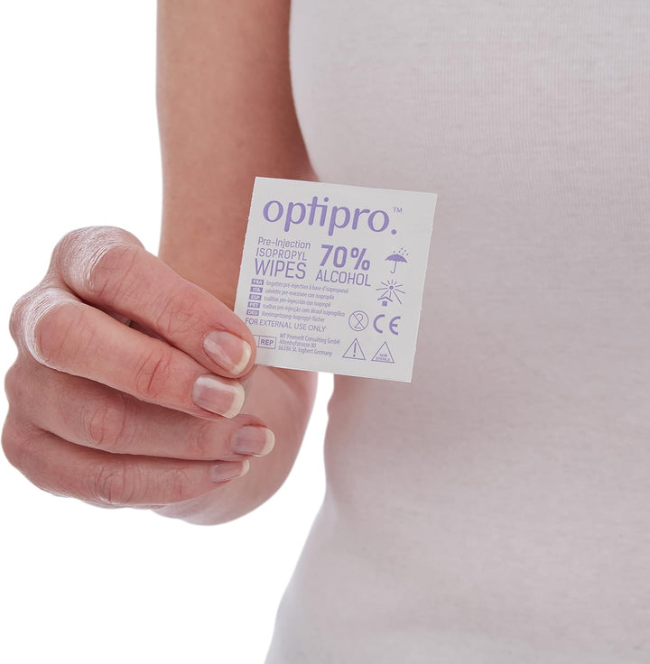 Optipro Pre-Injection Wipes (X200) - Individually Wrapped Disposable Medical Skin Cleaning Easy-Tear 70% Isopropyl Alcohol Sachet (Packaging May Vary) (200 Wipes)