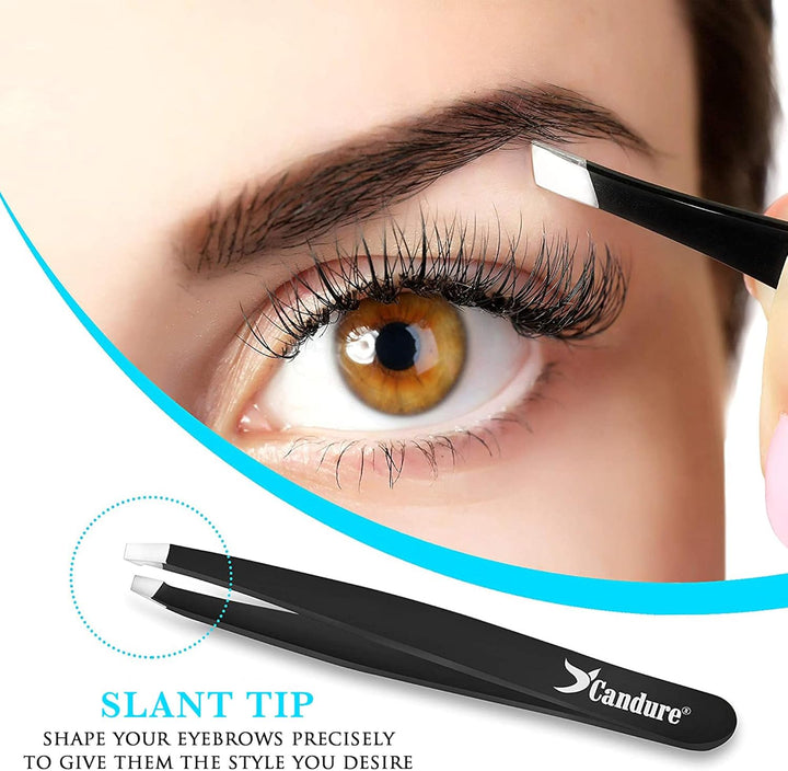 Tweezers for Eyebrows - Professional Stainless Steel Slanted and Pointed Tip Hair Tweezers Set for Ingrown Hair, Blackhead Removal, Eyelash Extension, Eyebrows Plucking Beauty Tool for Women