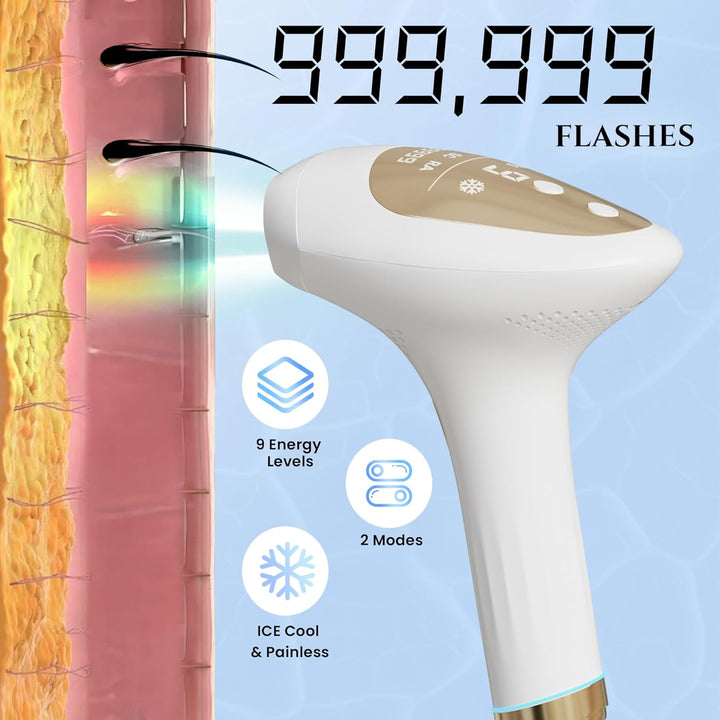 IPL Hair Removal Device for Women and Men – Nearly Painless Laser Hair Remover with 5°C Ice Cooling, Auto & Manual Modes – At-Home Hair Reduction for Face, Legs, Bikini & More"