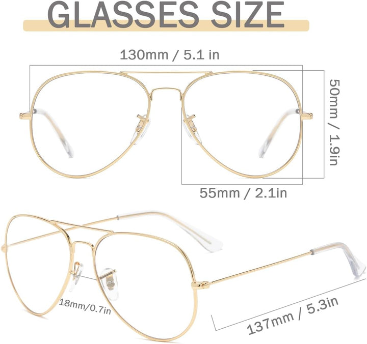 Clear Lens Glasses for Women Men Non-Prescription Fake Glasses Metal Frame