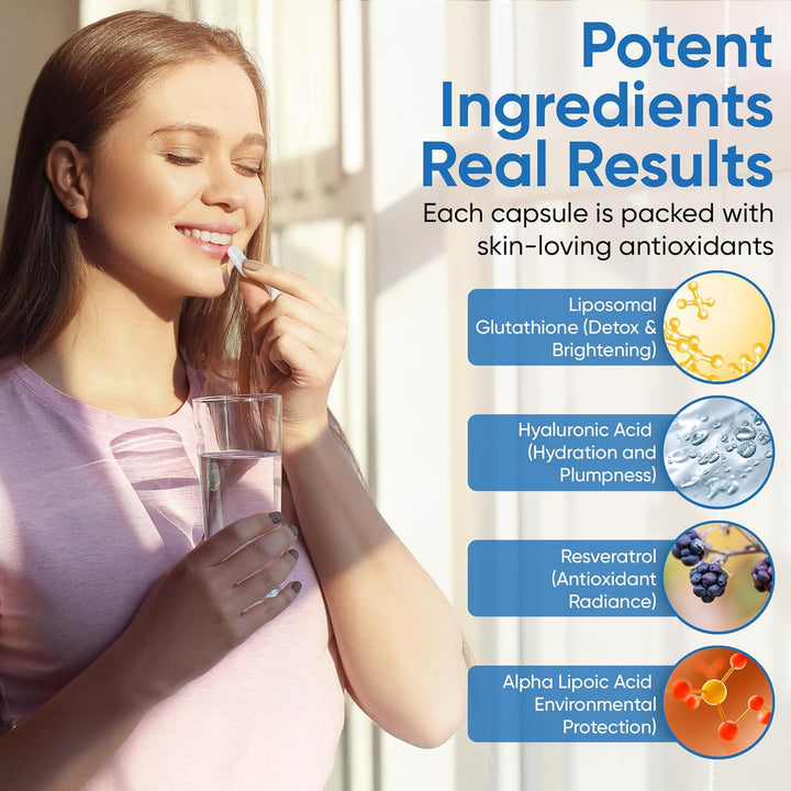 Liposomal Glutathione 2400Mg, with Hyaluronic Acid, Resveratrol, Active Form L-Glutathione Reduced (GSH) Max Absorption, 60 Capsules