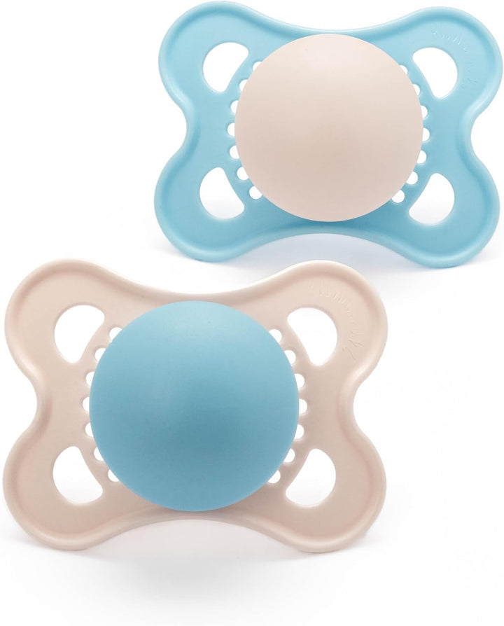 Original Soothers | 0-6 Months | 2 Pack | Comes in Dummy Steriliser Case | Sustainable Materials | Baby Accessories for Newborn | Cream/Green (Various Designs)