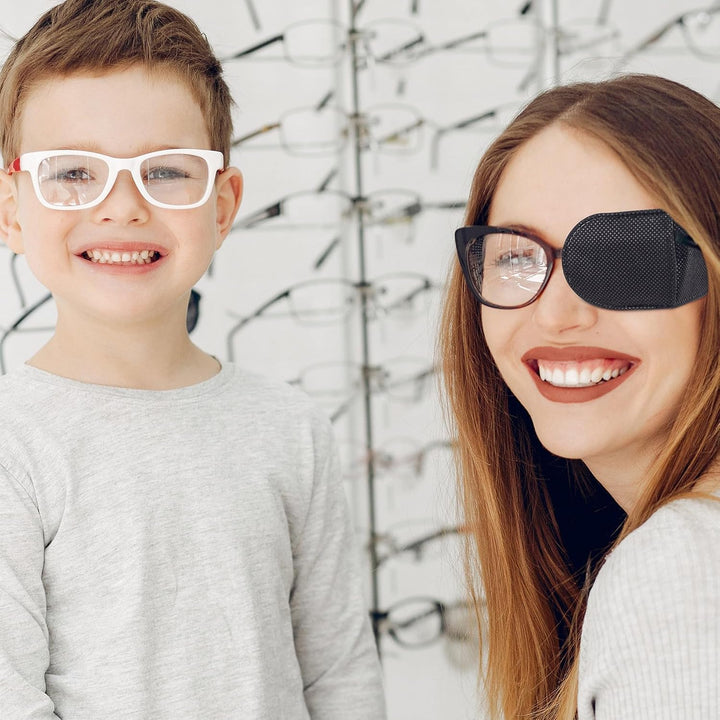 Eye Patches for Glasses - 6Pcs Non-Woven Fabric Large Size Eye Patch,Eyepatch for Glasses Treat Lazy Eye Amblyopia Strabismus for Left & Right Eyes,Professional Medical Eye Patches (Black)