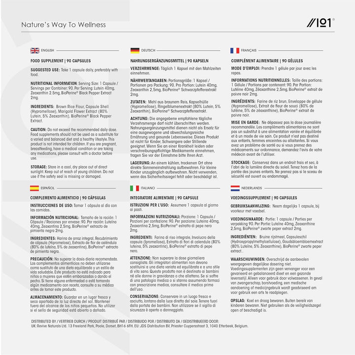 Lutein & Zeaxanthin with Bioperine® – 40Mg Lutein 2.85Mg Zeaxanthin – 90 Vegan Capsules – Natural Carotenoids from Marigold Extract – Resealable and Recyclable Pouch by