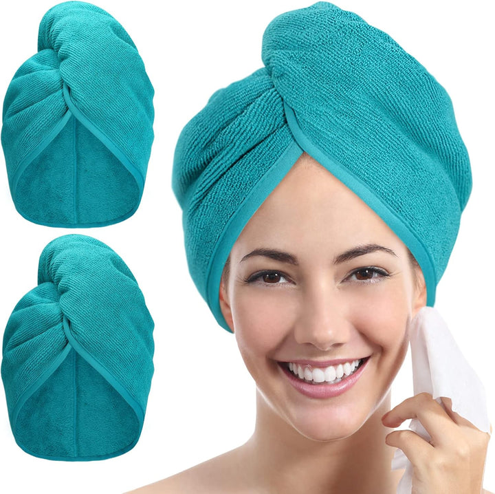 Microfibre Hair Towel Wrap: 2Pack Hair Turban Super Absorbent Rapid Drying Microfiber Towel for Women Curly Long Wet Plopping Hair Girls Head Towelling Large Anti-Frizz (Haze Blue)