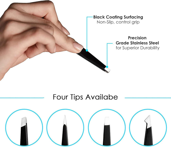 Tweezers for Eyebrows - Professional Stainless Steel Slanted and Pointed Tip Hair Tweezers Set for Ingrown Hair, Blackhead Removal, Eyelash Extension, Eyebrows Plucking Beauty Tool for Women