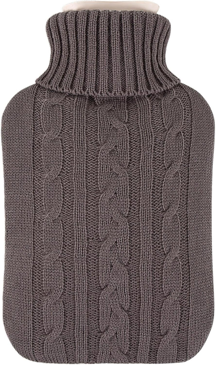 Large 2L Hot Water Bottle with Plush Cover & Bobble - Durable, Washable Heating Pad for Body Pain Relief & Cosy Nights - Perfect for Aches, Pains, and Thoughtful Gifts (Black Plush)