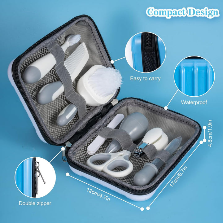 Little Angel Baby Healthcare and Grooming Kit, Safety Newborn Nursery Care Set, with Hair Brush Comb, Nail Clipper, Nasal Aspirator for Newborn Infant Baby Girls Boys White Gray
