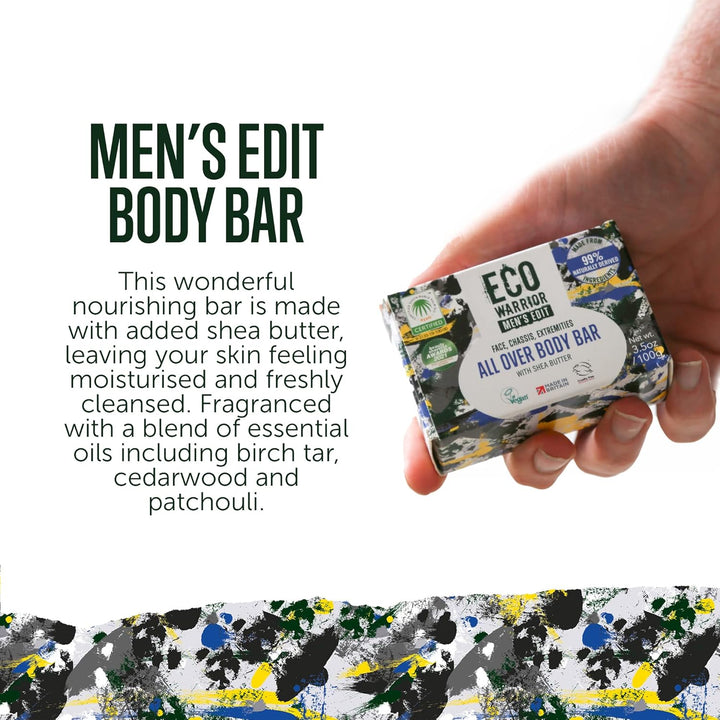 Eco Warrior Men'S Edit All over Body Soap Bar | Vegan, Natural, Cruelty-Free, Eco Friendly | Free from SLS or Parabens | Nourishing Mens Soap with Shea Butter and Essential Oils | Mens Gifts, 100G