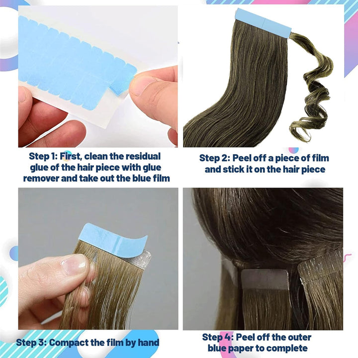 Hair Extension Adhesive Tapes, 120 Pcs Double Sided Tapes, Durable & Waterproof, for Hair Extensions, Wigs, and Hairpieces - Blue