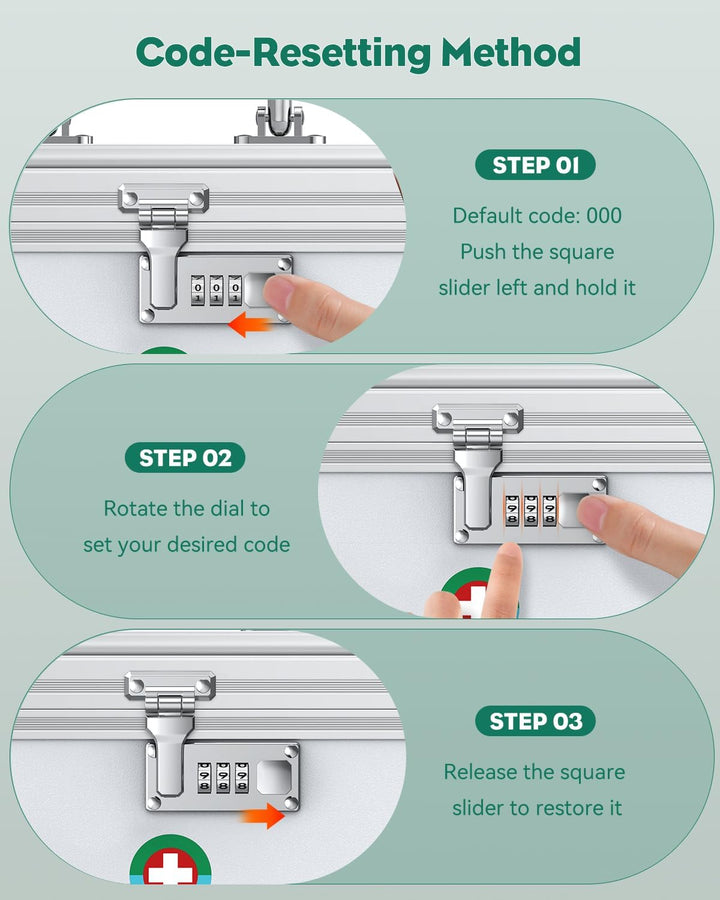 Large Medicine Lock Box First Aid Box with Combination Lock, Lockable Medicine Storage Boxs for Medications, 30 X 17.8 X 19 (Cm)