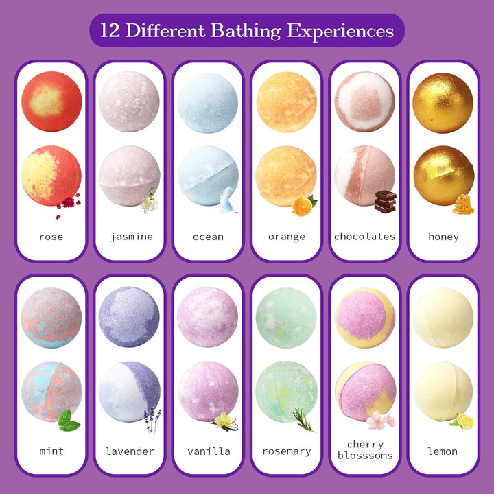 24Pcs Bath Bombs Gift Set, Organic and All Natural Ingredients Bubble Bath Bombs Fizzes Spa