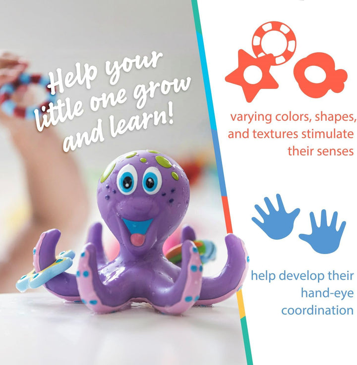 Octopus Floating Bath Toy - Sensory Development | 3 Rings Included | Colourful