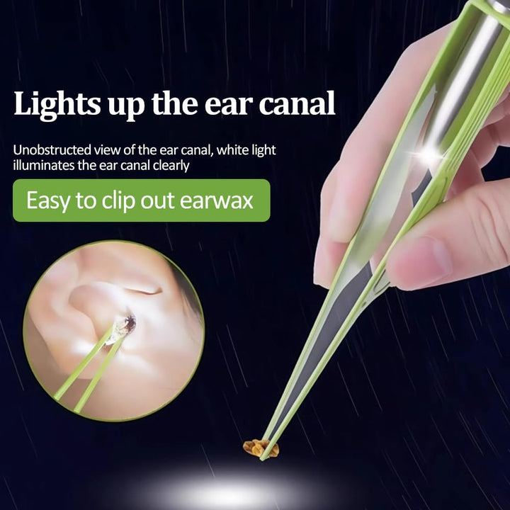 Stainless Steel Ear Tweezers with LED Light, Precision Earwax Remover, Professional Cleaning Tool for Kids Adults, No Rust or Distortion
