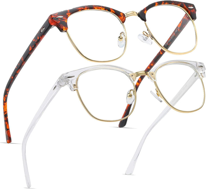 2 Pack Blue Light Blocking Glasses, anti Blue Light Gaming Glasses, Retro Fashion Frame Non-Prescription Lens, anti Fatigue Headache Computer Screen Glasses for Women and Men,Unisex round Glasses