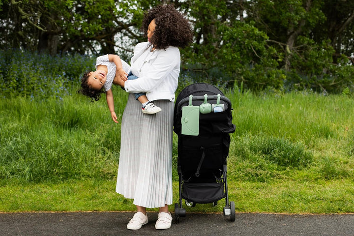 On-The-Go Baby Wipes Dispenser, Portable Wipes Container for Travel, Nappy Bag Accessory Must Have for Newborns, Reusable Wipes Holder, Sage Green