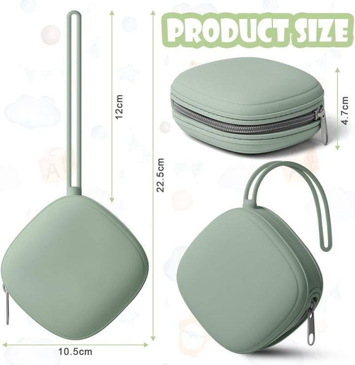 Dummy Holder Case, Silicone Dummy Holder Case, Baby Dummy Holder Case, Square Pacifier Holder Case, Portable Soother Pods for Baby, Baby Pacifier Case for Travel, Home (Green)