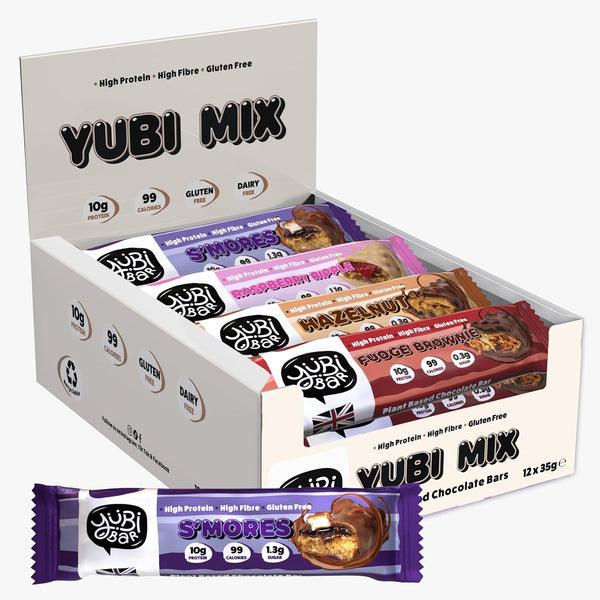 Yubi Mix Variety Box 12 Pack - Protein Bars - 99 Calories, High Protein, High Fibre, Low Sugar, Gluten Free and Dairy Free - Healthy Snacks/Nutrition Bar - Chocolate Bars - 420G