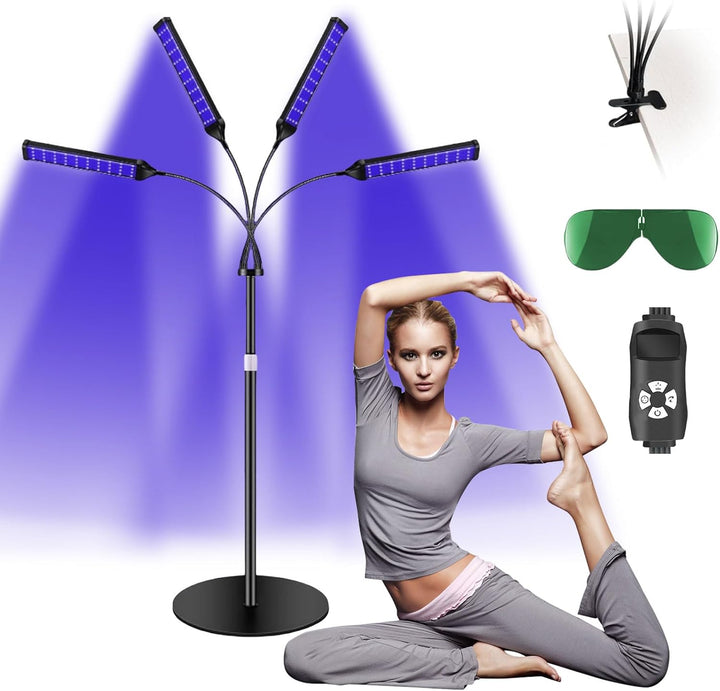 Tanning Lamp for Home,4-Head Face Tanning Lamp with 432 Leds, 5 Modes 360° Rotatable, 45 W Self Skin Tanning with Adjustable Stand & Timer, Light Sun Lamp for Face Body