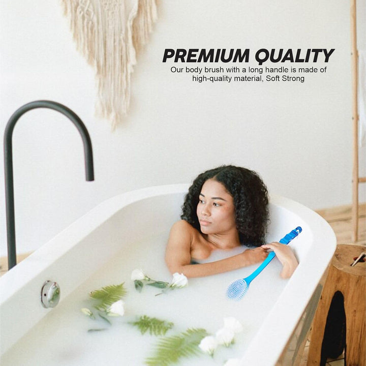 Body Brush Exfoliating Bath Brush Shower Sponge Back Scrubber Long Nonslip Handle Wet Dry Soft Bristle Shower Brush Massager Skin Exfoliating Sponge for Circulation Cellulite and Dry Skin (1Pc)