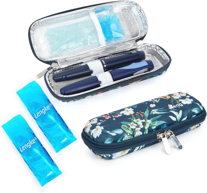 Monjaro Travel Case - Insulin Cooler Travel Case with 2 Ice Packs, Keep Medicine Cool While Traveling, Medicine Cool Bag for Diabetes Supplies(Blue Camellia)
