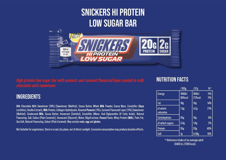 - Milk Chocolate Low Sugar Protein Bars | 12 X 57G Pack, Only 2G of Sugar per Bar, Hi Protein Energy Snack, 20G Protein