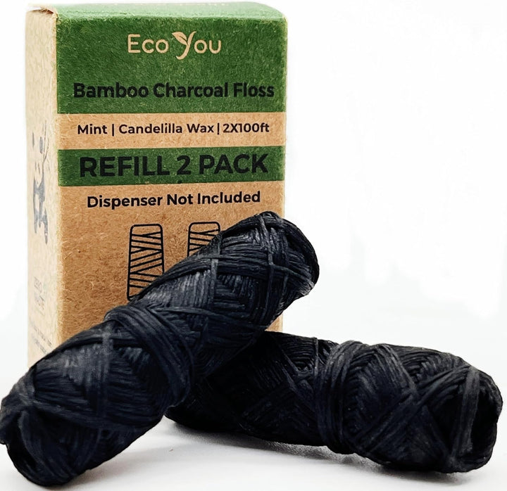 Eco Floss Charcoal Dental Floss Refills | Mint & Candelilla Wax Biodegradable Floss (Black 4 Refills Only)