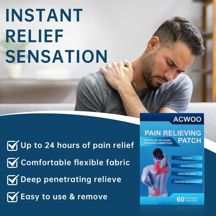 Pain Relief Patches, 60PCS Back & Shoulder Pain Relief Patch, Arthritis Herbal Pain Relief Patch for Back Knee Neck Shoulder Muscle Soreness, Warming Meridians Plaster