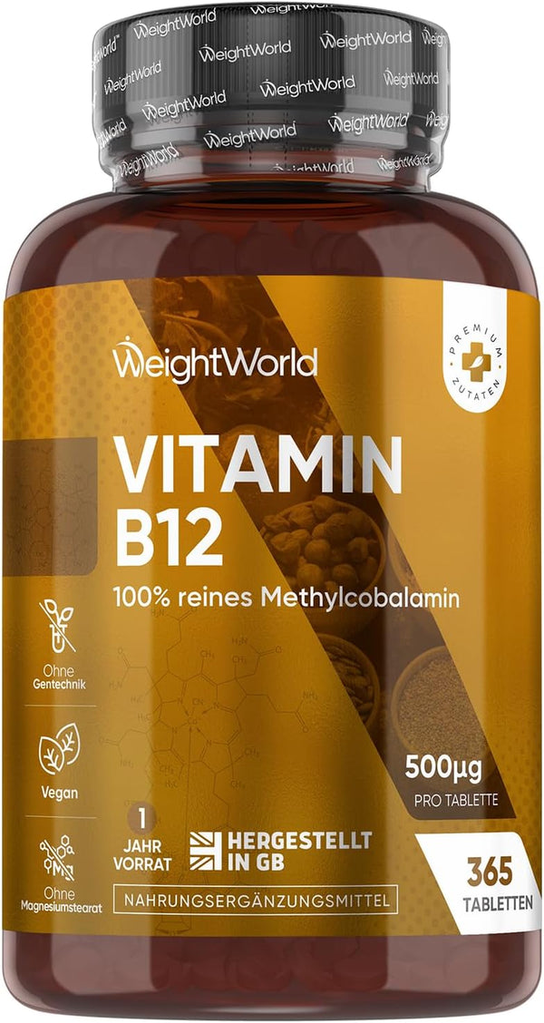 Vitamin B12 500Mcg | Vegan | 365 B12 Vitamin Tablets (1 Year Supply) | 100% Pure Methylcobalamin Tablets | Gluten-Free | Made in the UK