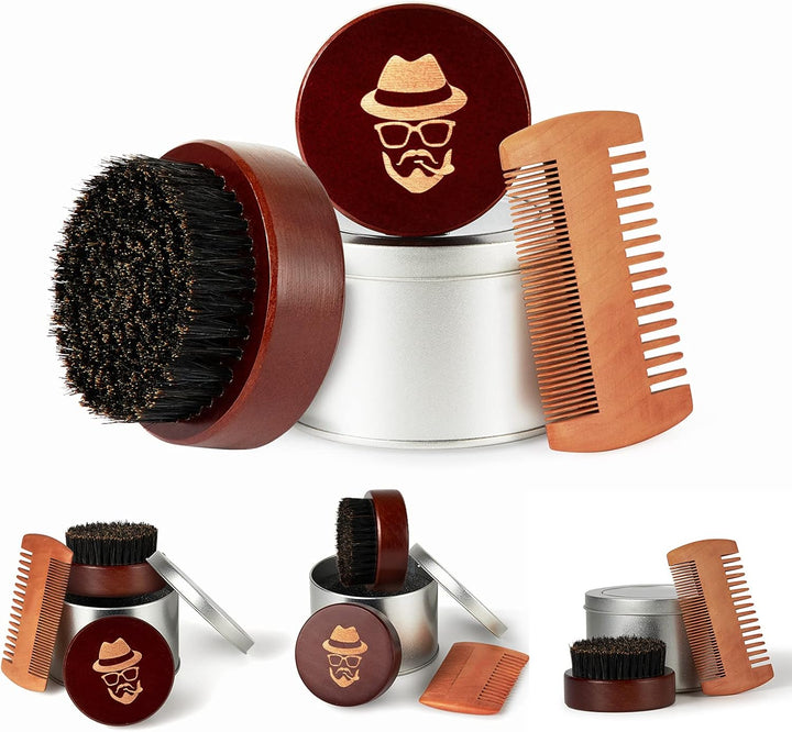 Beard Brush, 100% Boar Bristle Black Walnut Wood Beard Comb Brush for Men to Tame and Soften Your Facial Hair from