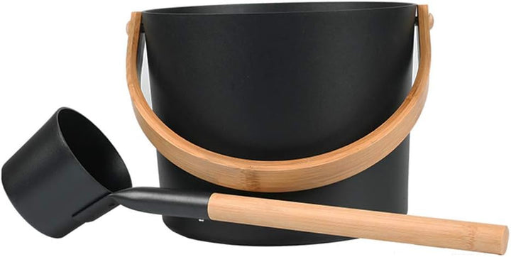 Aluminum Sauna Bucket and Ladle Set Portable,Sauna Bucket and Long Handle Ladle Cedar,Sauna Steam Water Accessories,Bath Accessories Supplies,Accessories for Sauna Steam Room(Black)
