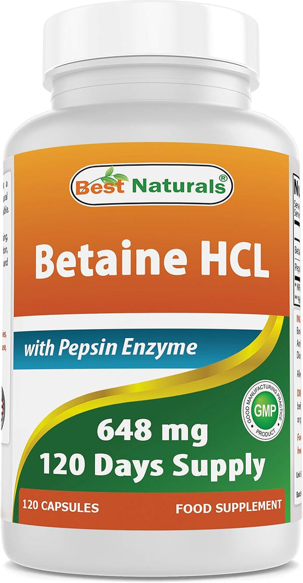 Betaine Hcl 648 Mg with Pepsin 120 Capsules