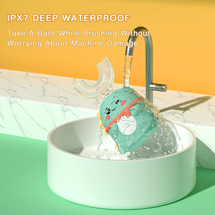 Kids U Shape Electric Toothbrush, Automatic Sonic Toothbrushes with 5 Brush Heads, Cartoon Dinosaur Ultrasonic Toothbrushes for Kids Ages 2-12, Full Mouth Cleaning 360° Automatic