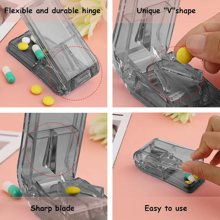 Pill Cutter,Small Pill Tablet Cutter,Pill Splitter with Blade for Small Pills Large Pills Cut in Half Quarter,With Pill Box,To Divide and Carry Daily Medication(Black)