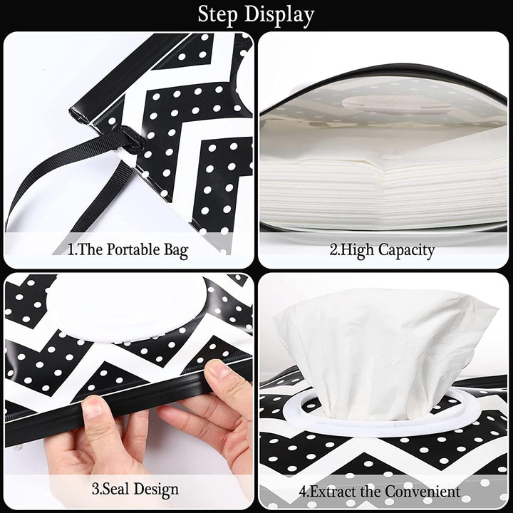2 Pack Baby Wipe Dispenser, Portable Refillable Wipe Holder, Baby Wipes Container, Wipe Dispenser, Reusable Travel Wet Wipe Pouch (Black+White)