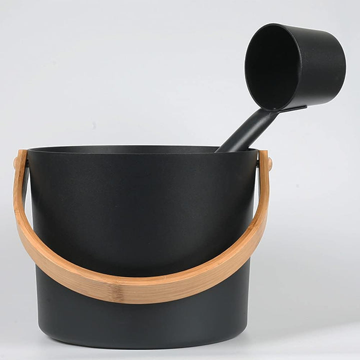Aluminum Sauna Bucket and Ladle Set Portable,Sauna Bucket and Long Handle Ladle Cedar,Sauna Steam Water Accessories,Bath Accessories Supplies,Accessories for Sauna Steam Room(Black)