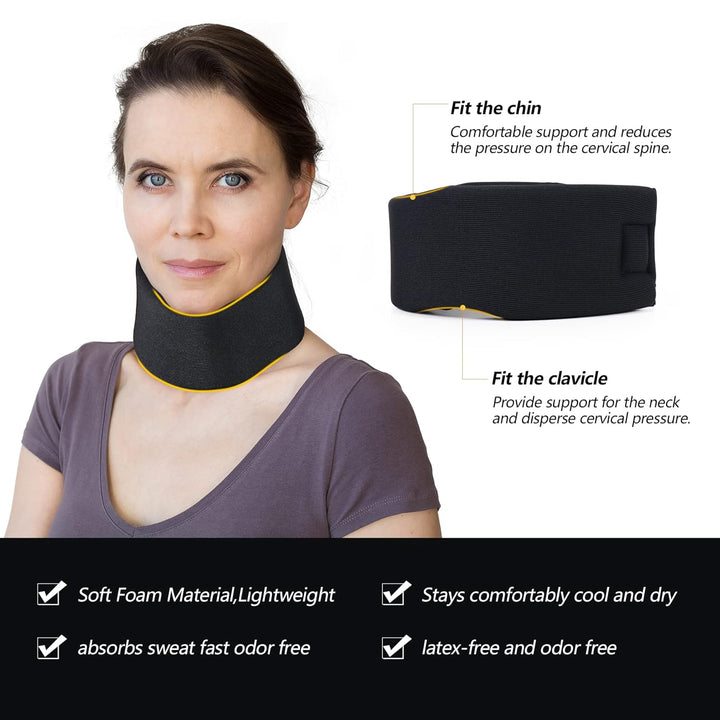 Soft Foam Neck Brace Universal Cervical Collar, Adjustable Neck Support Brace for Sleeping - Relieves Neck Pain and Spine Pressure, Neck Collar after Whiplash or Injury (Black, 2.5" Depth Collar, L)