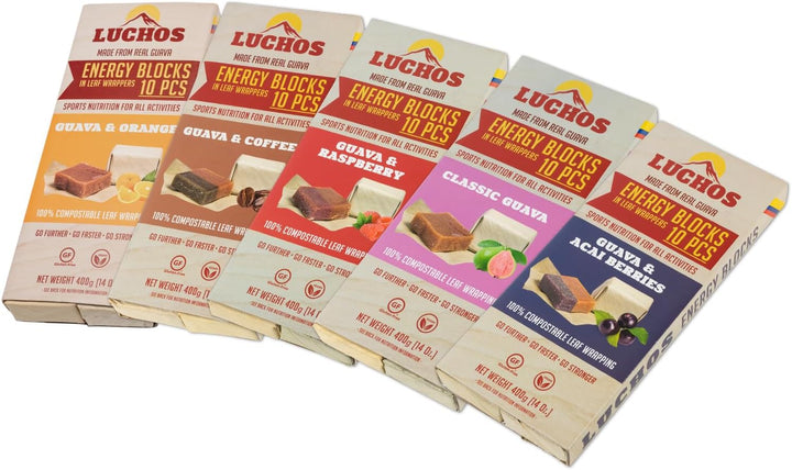 LUCHOS Energy Blocks - Guava & Raspberry, 10 X 400 G | Colombian On-The-Go Sports Nutrition for Running, Cycling & Hiking | a Natural Alternative to Bars & Gels | Vegan, Gluten Free & Easy to Digest