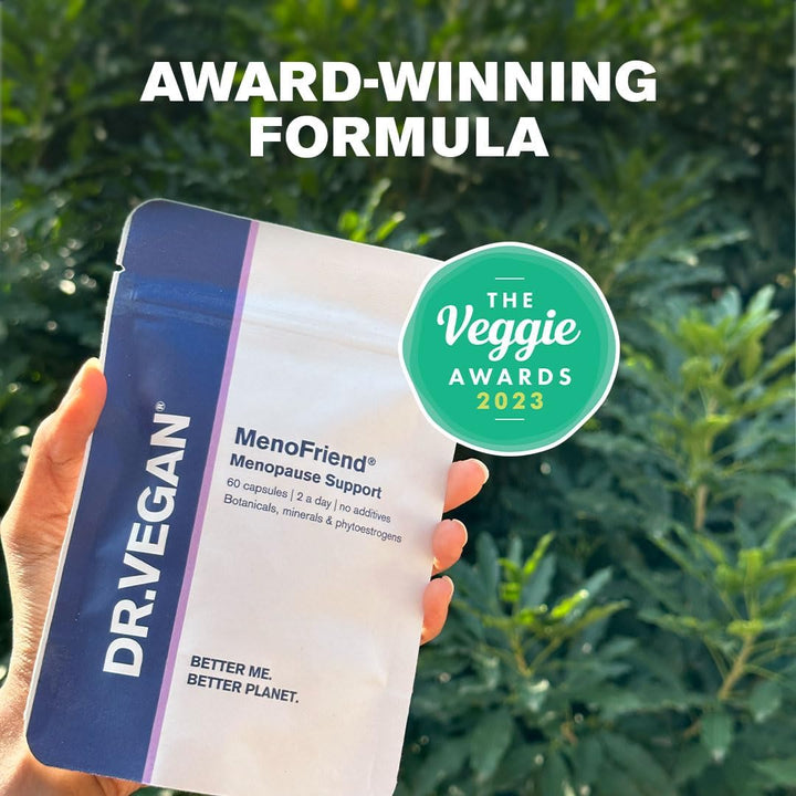 Menofriend | Menopause Support | Botanicals, Minerals and Phytoestrogens | 60 Vegan Capsules | Two-A-Day | DR.VEGAN