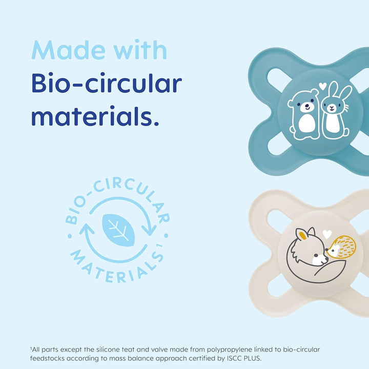 Original Start Soothers | 0-2 Months | 2 Pack | Newborn Dummies | Comes in Dummy Steriliser Case | Sustainable Materials | Baby Accessories for Newborn | Cream (Various Designs)