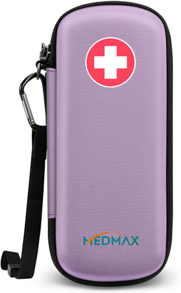 Epipen Medical Carrying Case, Hard Shell EVA Shock Absorption Travel Medication Organizer Bag Emergency Medical Pouch Holds 2 Epipens, Asthma Inhaler, Auvi-Q, Allergy Supplies, (*Red)