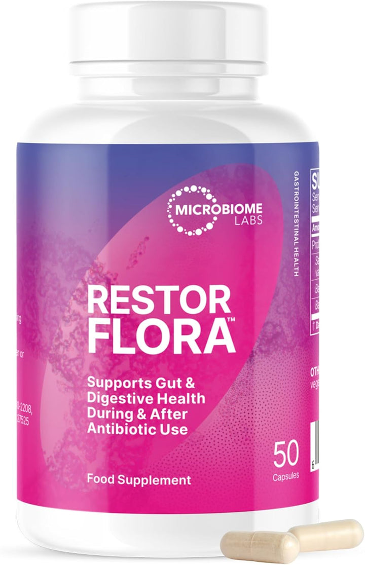 Restorflora 21 – Vegan Probiotic Supplement with Saccharomyces Boulardii and Bacillus Spores – Gut Health and Digestive Support – Yeast & Spore Probiotics for Men & Women, 21 Capsules