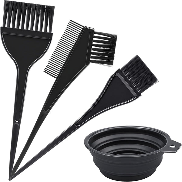 Hair Coloring Dyeing Kit, 4 PCS Hair Dye Brushes Tools Color Mixing Bowl and Brush for DIY Home Salon (Black)