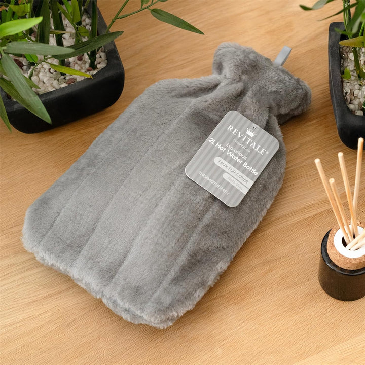 Luxury Cosy Hot Water Bottle 2 Litre, Soft Cover, Single Ribbed Natural Rubber 2025, British Standard BS1970:2012, Durable & Leak-Resistant (Slate Grey)