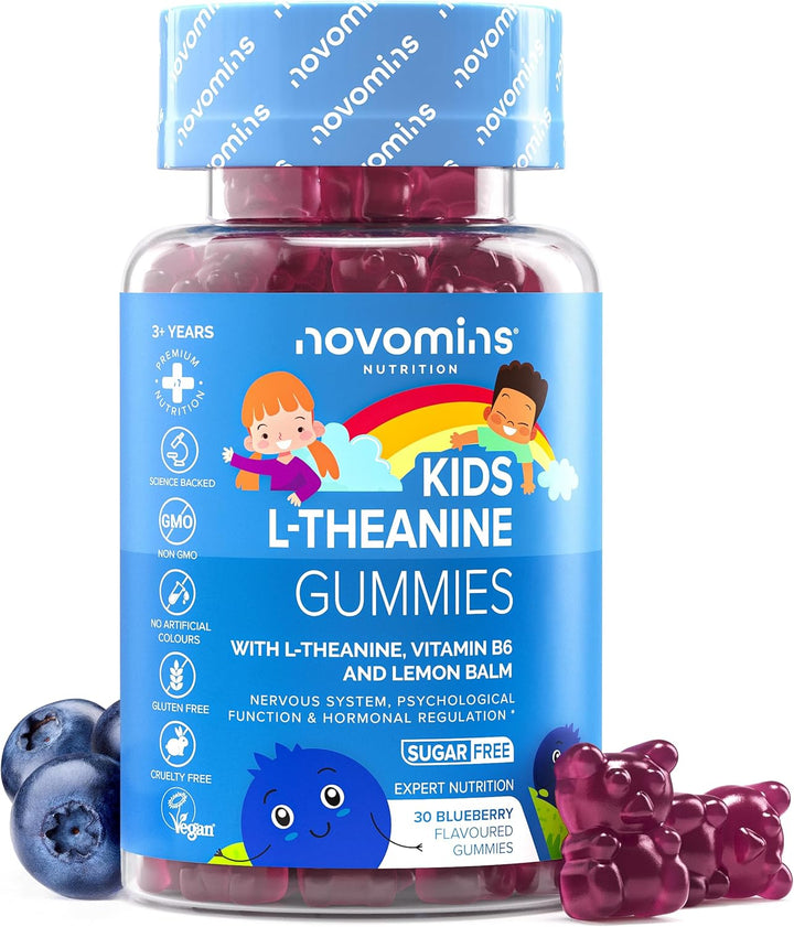 Kids L Theanine Gummies - 1 Month Supply - 50Mg with Lemon Balm & Vitamin B6 to Improve Kids' Focus & Concentration - 30 Count - Vegan L Theanine Supplements Gummies -