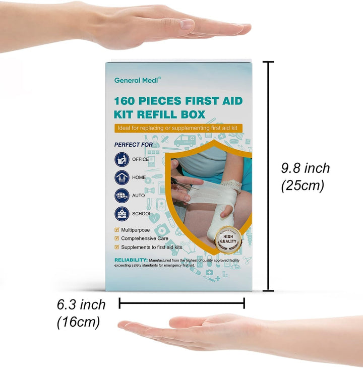 160 Piece First Aid Kit Bag Refill Kit - Includes Instant Cold Pack, Bandages, Emergency Blanket, Moleskin Pad, Gauze - Extra Replacement Medical Supplies for First Aid
