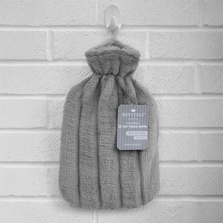 Luxury Cosy Hot Water Bottle 2 Litre, Soft Cover, Single Ribbed Natural Rubber 2025, British Standard BS1970:2012, Durable & Leak-Resistant (Slate Grey)