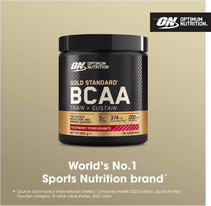 Gold Standard BCAA Train + Sustain, Amino Acids Pre Workout Powder, Sports Drink with Vitamin C, Zinc, Magnesium and Electrolytes, Raspberry & Pomegranate Flavour, 28 Servings, 266 G