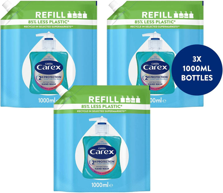 2 Hour Protection Antibacterial Moisture Hand Wash Refills, Liquid Hand Soap Eco Refill for Homes & Businesses, Caring Hand Wash, Bulk Buy, Pack of 3 X 1 Litre